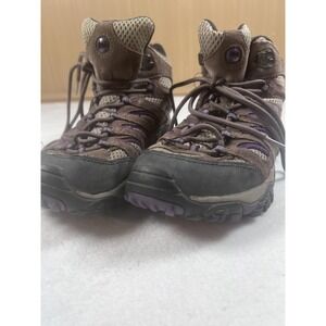 Merrell Boots Womens Size 9 Brown Purple Suede Hiking Ankle Vibram Trail J65586